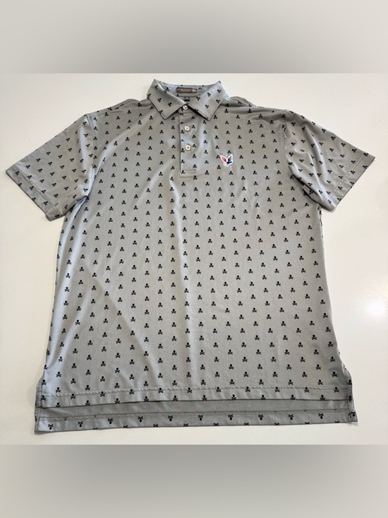 Peter Millar Other - Peter Millar Summer Comfort Polo Shirt Mens Medium Gray Skull Crossbones Graphic